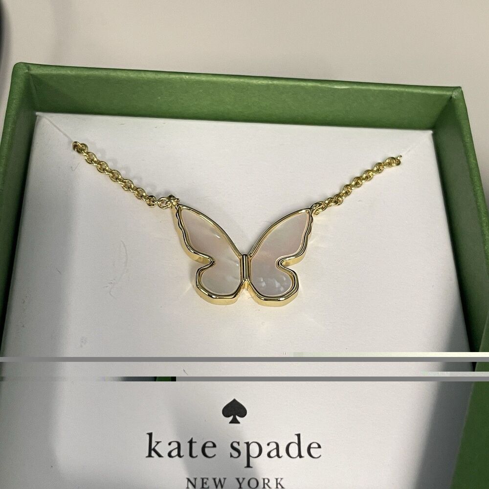 Kate Spade New York Butterfly Necklace Gold Tone with Mother of Pearl Gift Box - Picture 2 of 4